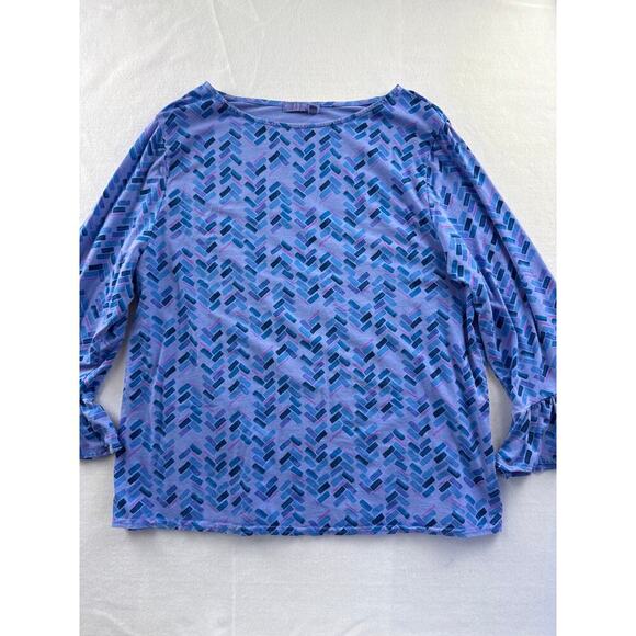Women’s Fresh Produce Purple & Blue Rectangle Ruffle Cotton Long Sleeve Sz 1X - Picture 1 of 4